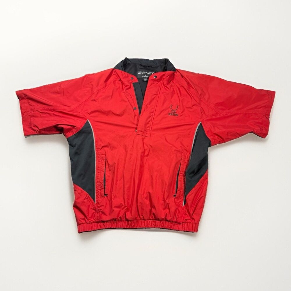 FootJoy DryJoys Men's L Red/Black Golf Windbreaker 1/2 Zip Short Sleeve